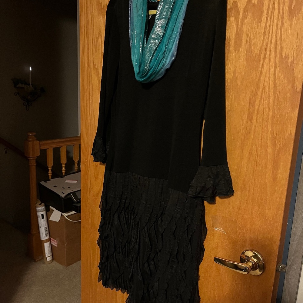 Tea-length “little black dress”
